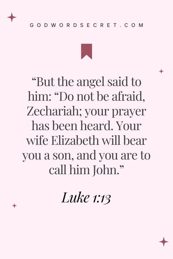  But the angel said to him: “Do not be afraid, Zechariah; your prayer has been heard. Your wife Elizabeth will bear you a son, and you are to call him John