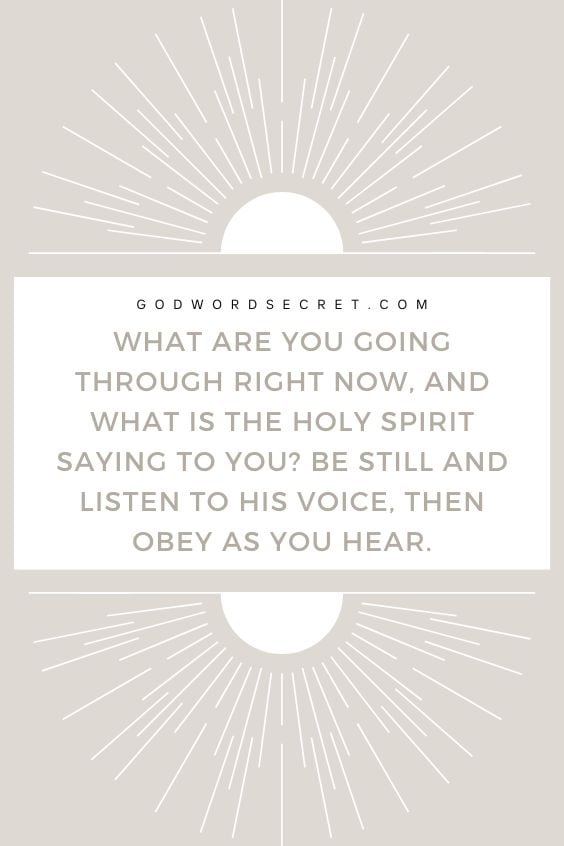 What are you going through right now, and what is the Holy Spirit saying to you? Be still and listen to His voice, then obey as you hear.