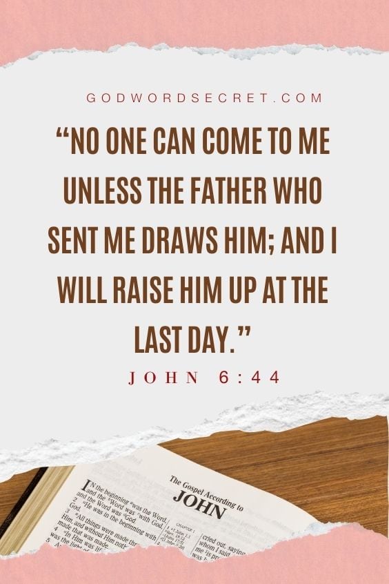 No one can come to Me unless the Father who sent Me draws him; and I will raise him up at the last day.