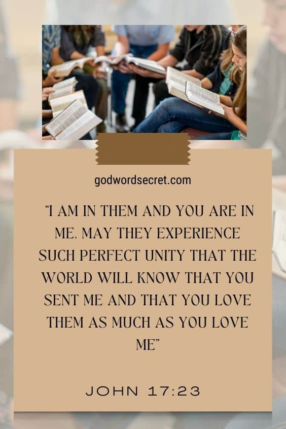 I am in them and you are in me. May they experience such perfect unity that the world will know that you sent me and that you love them as much as you love me