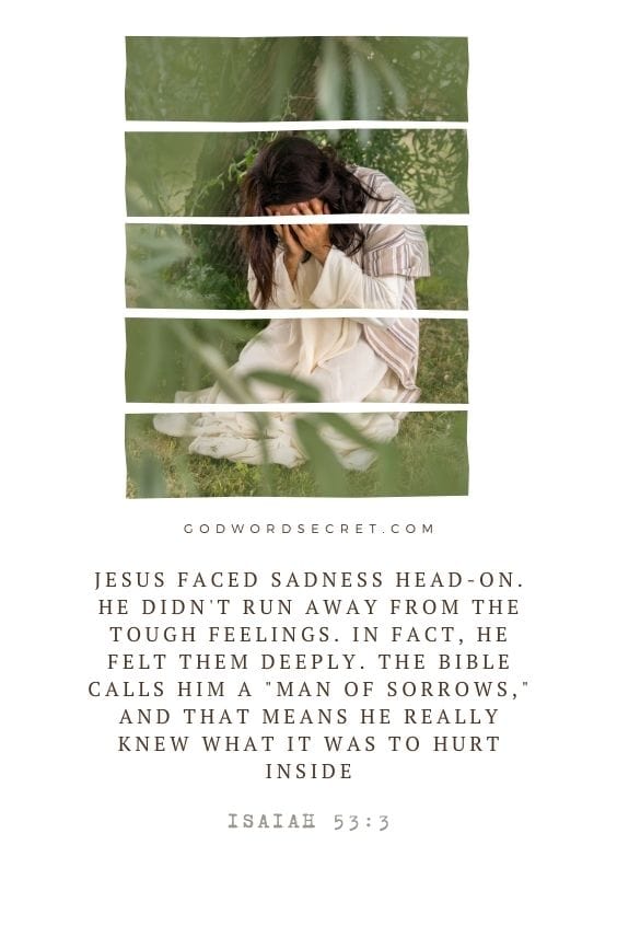 Jesus faced sadness head-on. He didn't run away from the tough feelings. In fact, He felt them deeply. The Bible calls Him a "man of sorrows," and that means He really knew what it was to hurt inside 